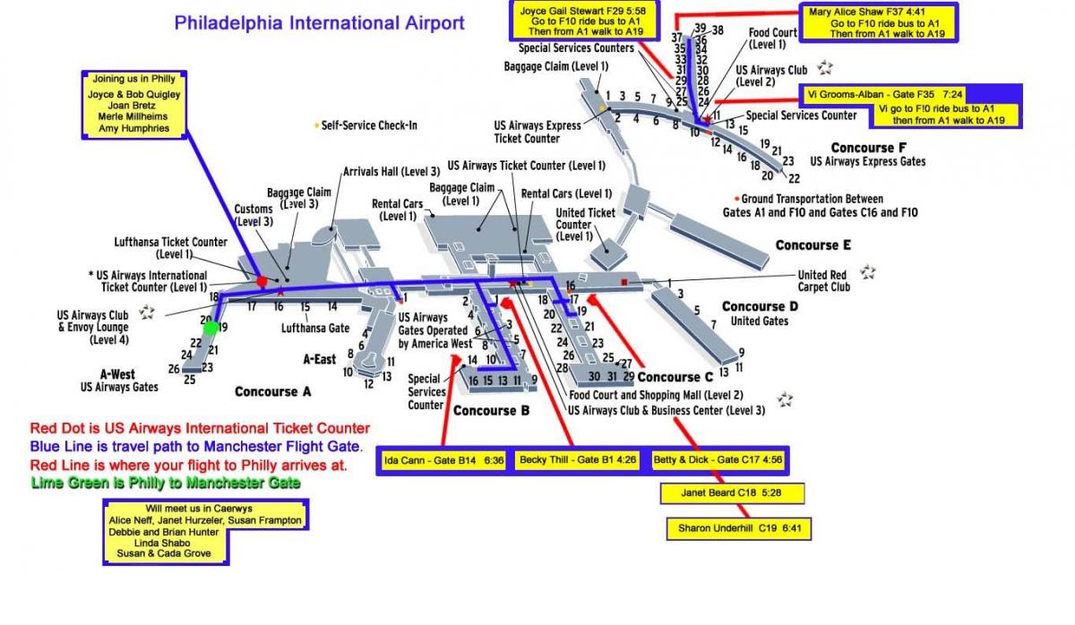 carte de l'aéroport de Philadelphie