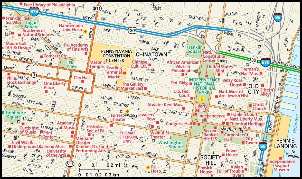 carte du centre-ville de Philadelphie
