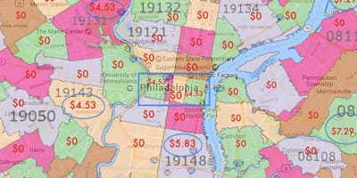 Philadelphie et les zones environnantes de la carte