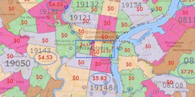 Philadelphie et les zones environnantes de la carte